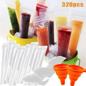  320pcs Disposable Popsicle Bags with Funnels - DIY Ice Lolly Molds 